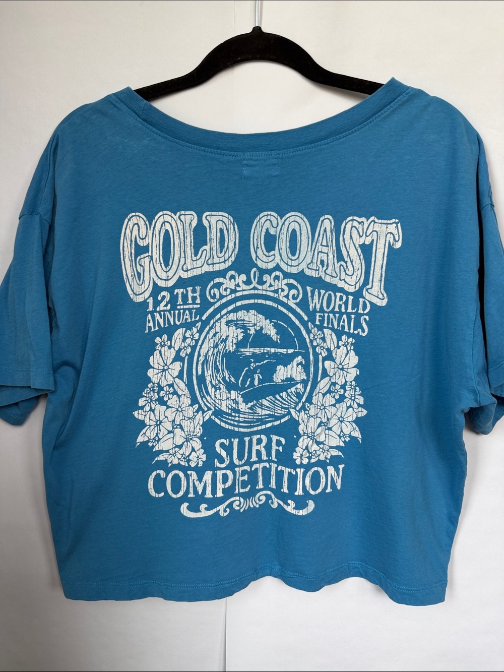 Gold Coast Surf Competition Cropped Tee - Teal Blue
